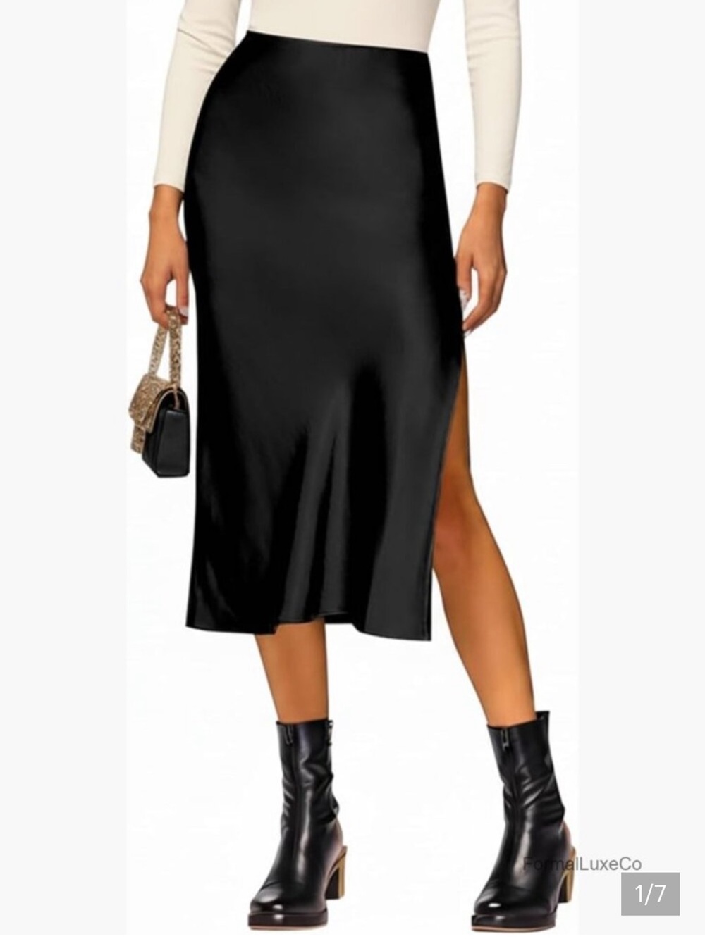 Princess Polly Black Satin Midi Skirt with Side Slit